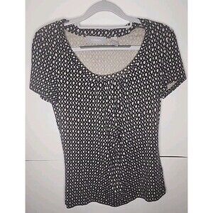 Liz Claiborne Women's Black White Print Short Sleeve Stretch Top Size Petite